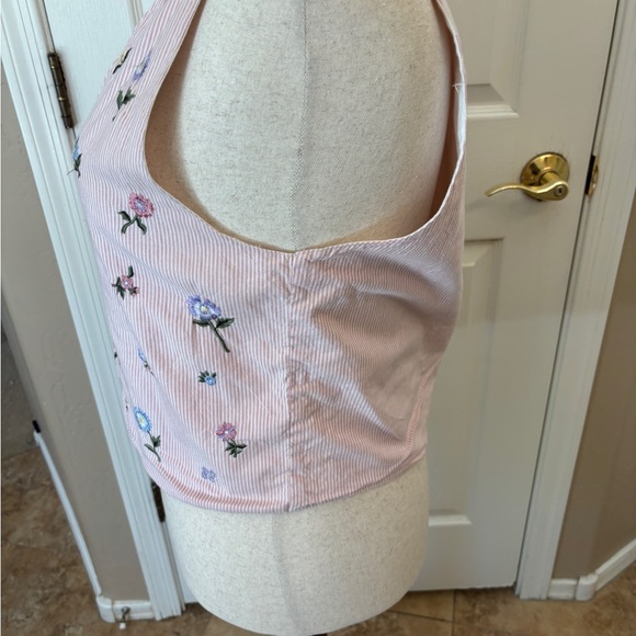 Solutions Cotton Lined Pink Embroderied Floral Retro Grandma Vest Women’s Large - Picture 6 of 10
